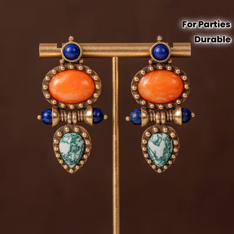 1 Pair Vintage Turquoise Blue, Navy Blue, Orange, Green, White